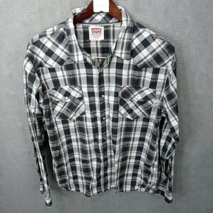 Levi's men's long sleeve white pearl button front black/white plaid cotton Weste